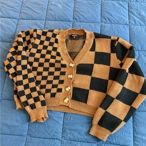 Mittoshop Tan and Black Knit Cardigan